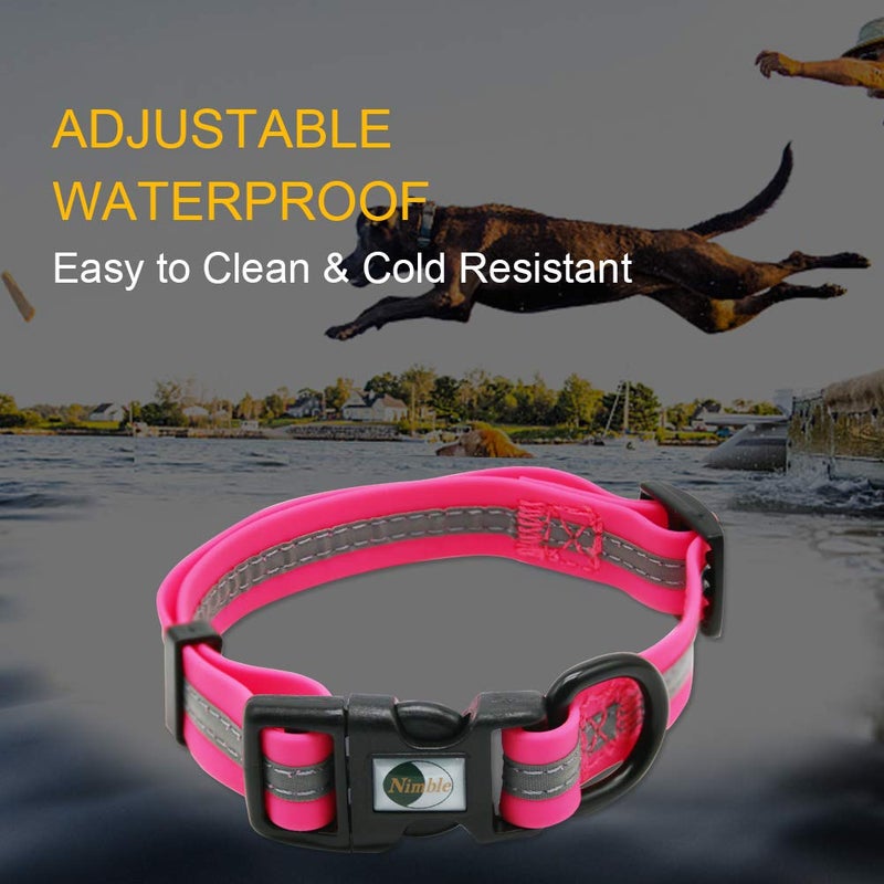 NIMBLE Dog Collar Waterproof Pet Collars Anti-Odor Durable Adjustable PVC & Polyester Soft with Reflective Cloth Stripe Basic Dog Collars S/M/L Sizes (Small (9.45â€-14.17â€inches), Pink) - Image 4